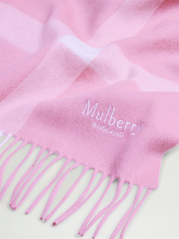 Mulberry Large Check Merino Wool Scarf Powder Rose-Dbl Yellow